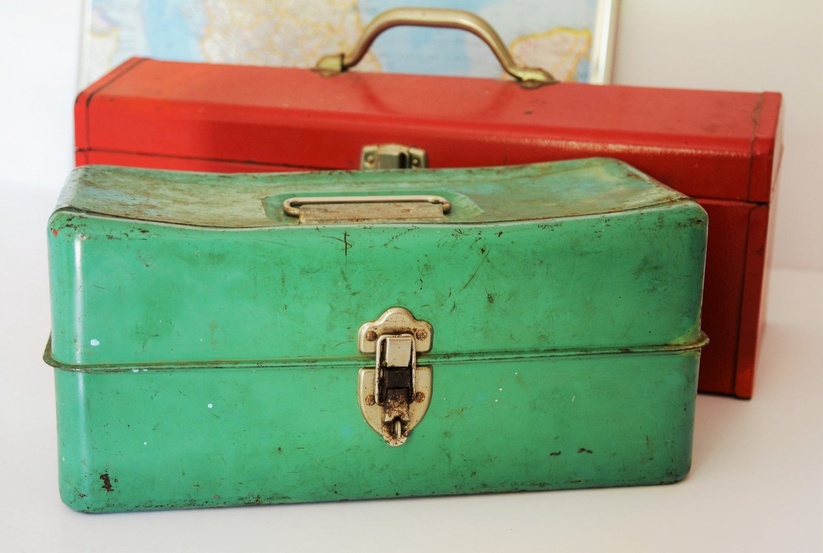 Green and red toolboxes