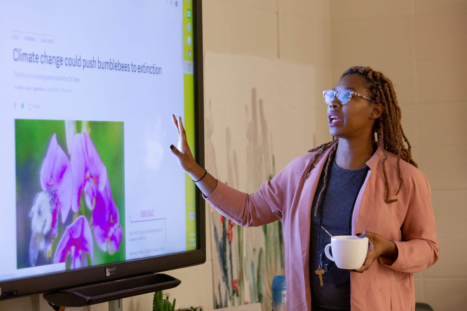 Middle school teacher at SMART board
