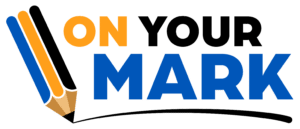 Blue, orange and black pencil logo, On your mark education
