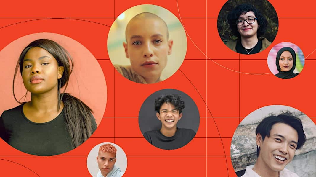 Faces of teenagers in bubbles