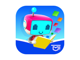Brightly colored robot reading a book