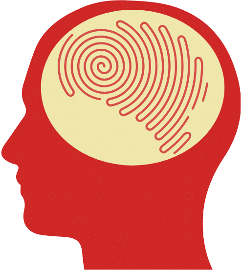 Outline of a person’s head with a fingerprint shape inside representing their unique brain