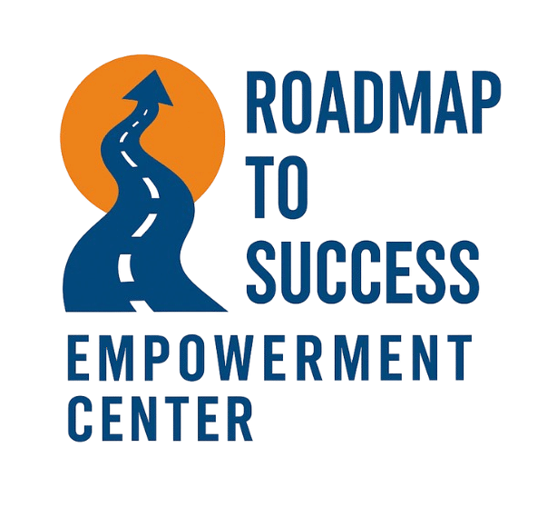 Roadmap to Success Empowerment Center logo featuring a path leading to a bright horizon, symbolizing growth and achievement.